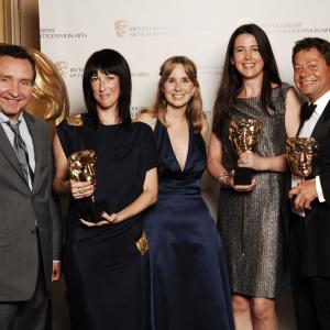Cara Speller, Deborah Stewart, Rebekah Kipps and Jonathan Bramley receiving the Titles award for BBC Olympics with Eddie Marsan in 2008.