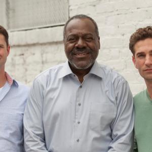 Producers Mark Kochanowicz and Benjamin Kanes with actor Frankie Faison on the set of Assumption of Risk 2014