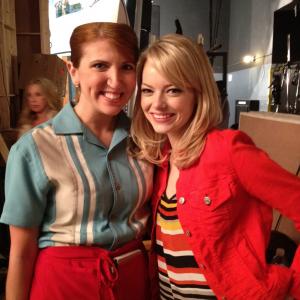 Jessica Gardner and Emma Stone on the set of 