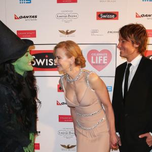 Actress Nicole Kidman and Keith Urban talk with Jemma Rix who plays Elphaba from the production 'WICKED' during the Celebrate Life Ball at Grand Hyatt Melbourne on June 13, 2014 in Melbourne, Australia.