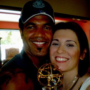 Farnaz Samiinia and Kristoff St John holding his Emmy Award The Young And The Restless