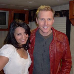 Kathrine Narducci and Barret Walz on set for Chicago Overcoat