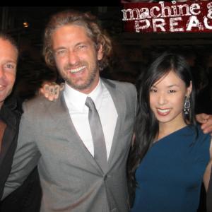 May Wang Gerard Butler Sam Childers and Kurt Wimmer at the Premiere of Machine Gun Preacher at the Academy of Motion Picture Arts and Sciences