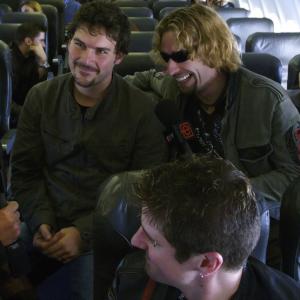 NICKELBACK WORLD TOUR: (left to right) David Giammarco, Ryan Peake, Chad Kroeger, Mike Kroeger, and Daniel Adair at 37,000 feet.