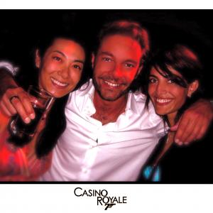 David Giammarco, Annabel Wilson (left), and Caterina Murino on break from filming 