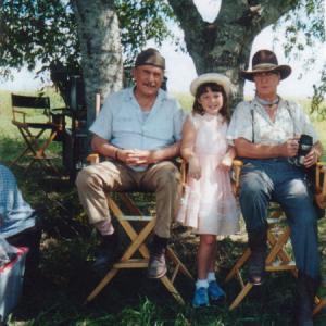 Robert Duvall, Jennifer Stone, and Michael Caine on the set of 