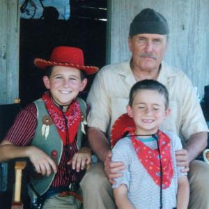 Mitchel Musso Robert Duvall and Marc Musso on the set of Secondhand Lions