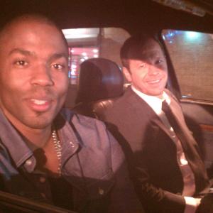 Tobias Truvillion recurring role as Uncle Ottoi and Donnie Wahlberg on the set of Blue Bloods
