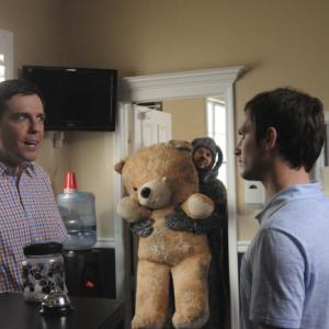 Still of Elijah Wood Ed Helms and Jason Gann in Wilfred 2011