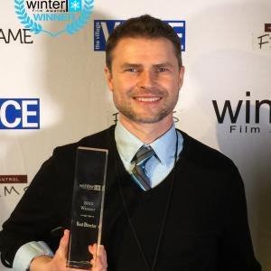 Mark Kochanowicz wins the Best Director Award at the 2015 Winter Film Awards in New York City for Assumption of Risk