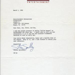 After The Yellow Ranger premiered on Nickelodeon in January of 1984 famed director Steven Spielberg wrote a letter of praise to the four teenage filmmakers Jon and Rene Teboe and Dan and Steve Frazier