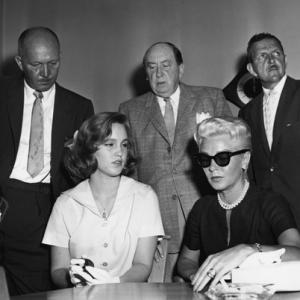 Lana Turner with her daughter Cheryl Crane and attorney Jerry Giesler at the Johnny Stompanato murder trial