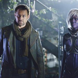 Still of Grant Bowler and Nichole Galicia in Defiance (2013)