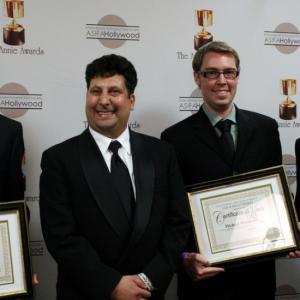 ASIFAHollywood president Antran Manoogian with Certificate of Merit recipients Myles Mikulic Michael Woodside and Danny Young
