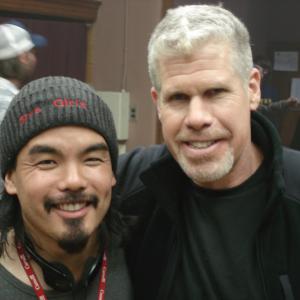 On the 5ive Girls set Director Warren P Sonoda and Ron Perlman