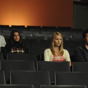 Still of Jessalyn Gilsig, Lea Michele and Matthew Morrison in Glee: Hairography (2009)