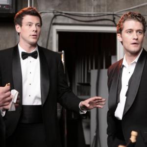 Still of Patrick Gallagher, Matthew Morrison and Cory Monteith in Glee (2009)