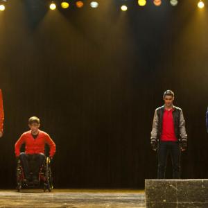Still of Matthew Morrison, Cory Monteith and Kevin McHale in Glee (2009)