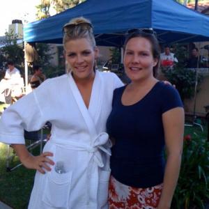 Busy Philipps with high school technical theatre alum Keely Grigel on the set of Cougartown