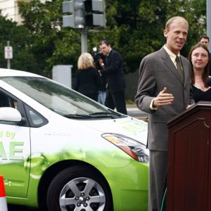 Josh Tickell at a press conference for The Algaeus car and Algae fuel