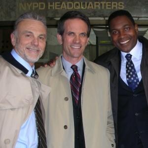 Carmen Argenziano Mel Fair and Mykelti Williamson on the set of CSI NY episode Cold Reveal