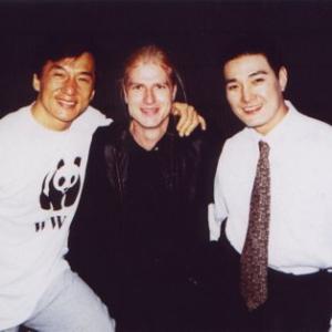 Jackie Chan Thorsten Nickel and Ken Lo on break during the filming of Thunderbolt