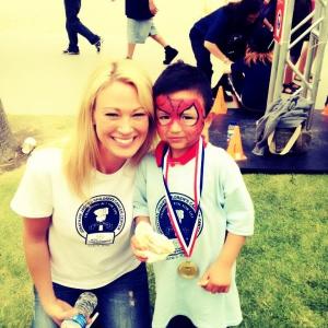 Jen Lothrop making friends!  the Childrens Cancer Torch Run