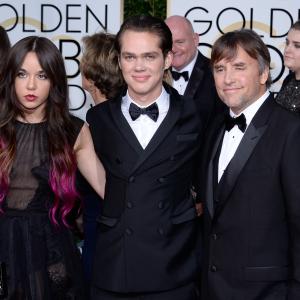 Richard Linklater, Lorelei Linklater and Ellar Coltrane at event of The 72nd Annual Golden Globe Awards (2015)