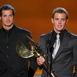 Michael Hugghins and Chris Daniels received TAURUS WORLD STUNT AWARD for Best Overall Stunt by a Stunt Man - WINNER Spiderman II Description: Peter Parker attempts to jump from building to building but falls mid-jump. He falls into clothing lines, sw
