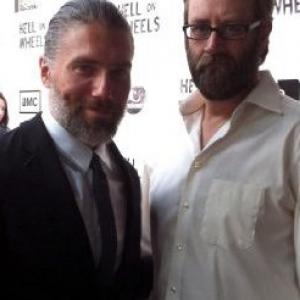 Anson Mount and Peter Strand Rumpel on the red carpet for the premier of AMC's Hell On Wheels. Colm Meaney is busy in the background.