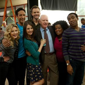Still of Malcolm McDowell Joel McHale Yvette Nicole Brown Alison Brie Gillian Jacobs Danny Pudi and Donald Glover in Community 2009