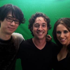 Director Brian A Metcalf with actors Thomas Ian Nicholas and Lacey Chabert on the set of The Lost Tree