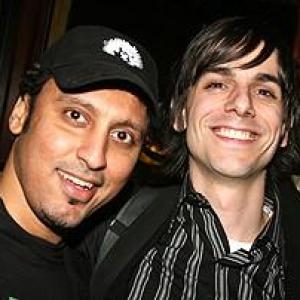 Lucas Papaelias and Aasif Mandvi at the off-Broadway opening of 
