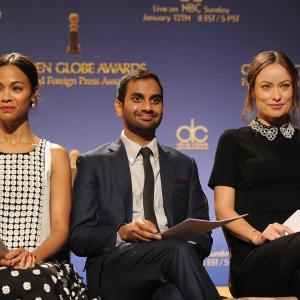 Zoe Saldana, Olivia Wilde and Aziz Ansari at event of 71st Golden Globe Awards (2014)