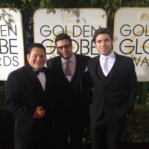 Henry K Priest with Gregori J Martin creator of Emmy nominated tv series The Bay and actor Kristos Andrews on the red carpet at the Golden Globes