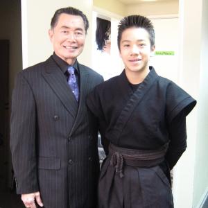 Brandon Soo hoo with George Takei on Supah Ninjas set