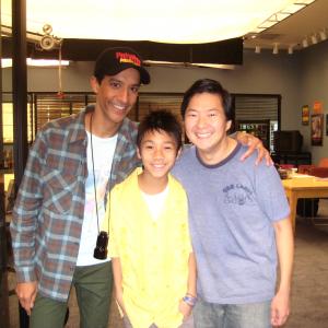 Brandon Soo Hoo with Ken Jeong and Danny pudi on set of NBCs Community 1410