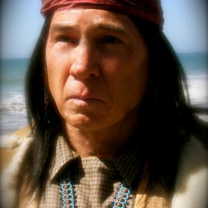 PLAYING 1860S OHLONE NATIVE AMERICAN MERCHANT IN THE FILM SILENT ANNA ON THE SET NEAR FORT POINT SAN FRANCISCO