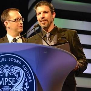 Mark A Lanza speaking at the 2012 MPSE awards with copresenter Mandell Winter