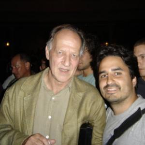 Werner Herzog and Raul Alvarez at New York City preview screening of Grizzly Man (2005)