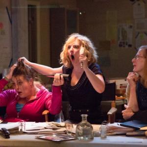 Production still from SEQUIN RAZE with (left to right) Molly Haldeman, Lily Rains, Frances Conroy.