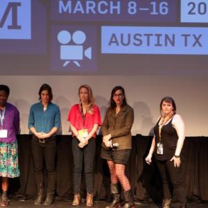 Writer Director Sarah Gertrude Shapiro with her lead actresses Ashley Williams and Anna Camp on stage at SXSW 2013