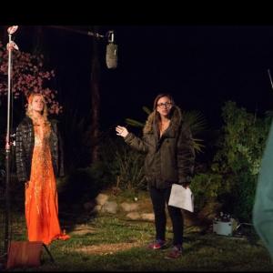 Writer Director Sarah Gertrude Shapiro with Anna Camp on the set of Sequin Raze