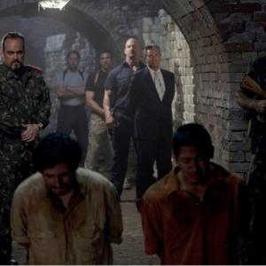 Still from the movie, 'The Expendables', with David Zayas, Eric Roberts, Steve Austin, the Nogueira Twins and the wonderful stuntmen on each side of me...