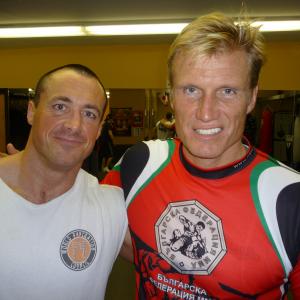 With Dolph Lundgren during rehearsals for Icarus 2010