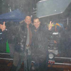 In the pouring rain with director Peter DeLuise on the set of Beyond Sherwood 2009