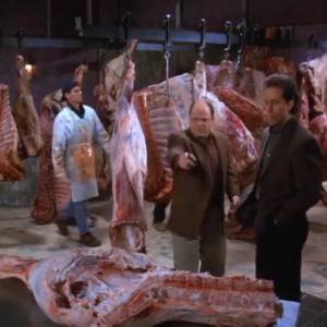 Eric Brenner as Butcher in Seinfeld with Jason Alexander and Jerry Seinfeld 1996