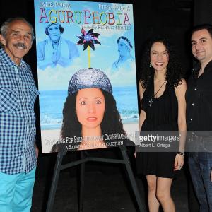 Actor/producer Pepe Serna, actress/writer/producer Jade Puga with director/writer/producer Richard Montes at the Aguruphobia Los Angeles Premiere September 2, 2015 Laemmle Noho7.