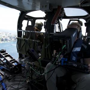 Thomas C. Miller in action over the capital city of Male in the Maldives Islands filming aerials for 