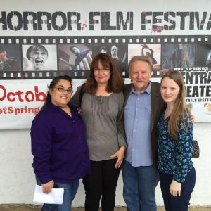 The premiere of our film THE PHONE IN THE ATTIC at the 2014 Hot Springs Horror Film Fest with from L to Rcast member Diana Shepherd Executive Producer Carol Long Director Jim Long and cast member Victoria Fox